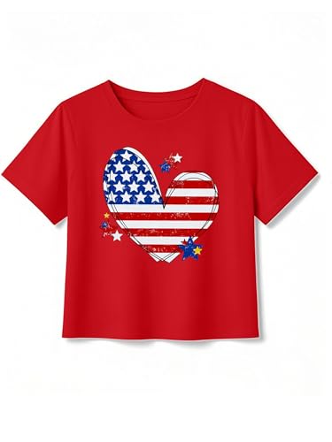 Image of VVNTY Girls American Flag Crop Tops Kids USA Crop Shirt Patriotic 4th of July Tops 5-14 Years