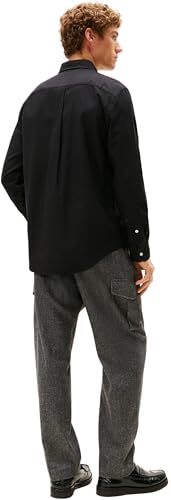 Tommy Hilfiger Camisa Hombre Oxford Shirt de Manga Larga, Negro (Black/Black Solid), XL - imagen 2
