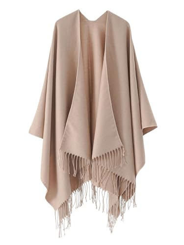 Verdusa Women's Fringe Shawls Wraps Winter Open Front Poncho Cape Oversized Cardigan Sweater