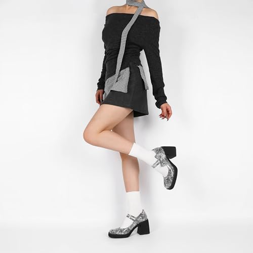 Women's Mary Jane Shoes Bow Heels Square Toe Heels Chunky Heel Pumps 3.4 Inch Cute Beauty Dressy Shoes3