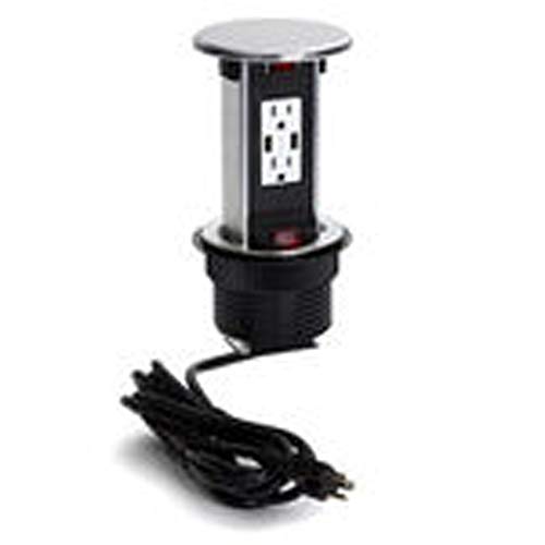 Lew Electric PUR15-S Round Countertop Pop Up 15 Amp Receptacles With USB Ports - Stainless Steel