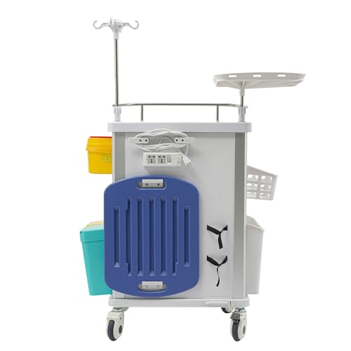 Medical Rolling Crash Cart with 5 Drawers, ABS & Aluminum, 176 lbs Capacity, Includes CPR Board, IV Pole & Power Outlet for Hospital Clinic Emergency