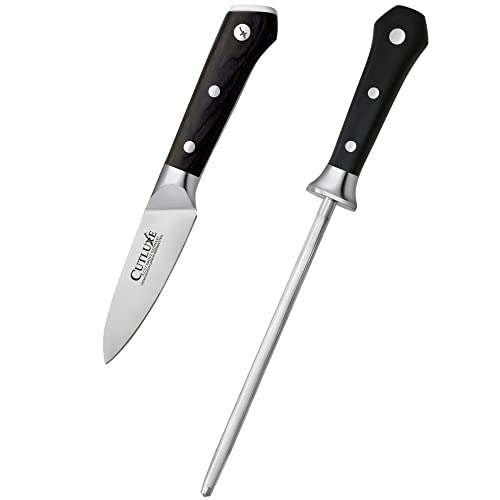Cutluxe Paring Knife& Knife Sharpening Rod– Forged High Carbon German Steel – Full Tang & Razor Sharp – Ergonomic Handle Design – Artisan Series #TOP14