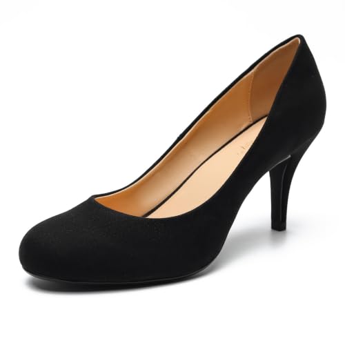 Unisex Women's Men's Classic Round Toe High Heels Pumps 3.3" Stiletto Heels Dress Party Office Comfortable Shoes(HSM-M-2 Black 13) by HeySiMey