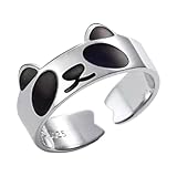Gatuida Anillo Abierto Ajustable Mujer Diseño de Panda en Esmalte Negro Anillo Creativo Retro de Dedo Apilable Joyería Femenina para Uso Diario y Obsequio Personalizado