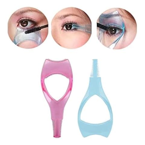 Eyelash Brush Tool，2pcs 3 in 1 Makeup Cosmetic Eyelash Tool Upper Lower Eye Lash Mascara Guard Applicator ，For Women Girls (Pink+blue) Cover