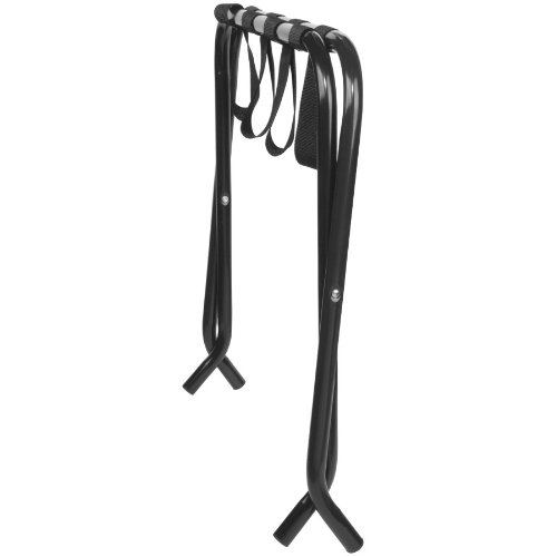 King's Brand Furniture-Black Metal Foldable Luggage Rack Stand With Nylon Belts #TOP5
