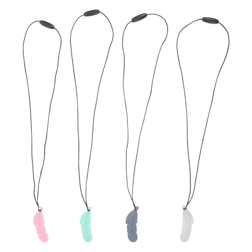 DOITOOL Beisskette Schulkinder 4 Stück Silikon Beißkette Kinder Sensory Kauen Halskette, Langlebiges und Starkes Silikon-Kauspielzeug für Autismuss, Beißkette