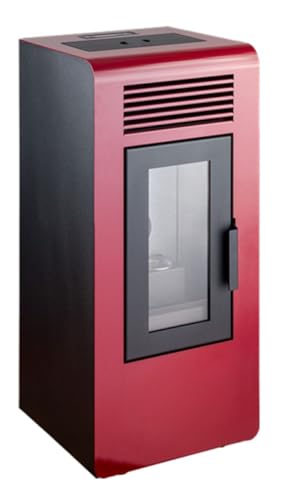 Qlima Eco Stufa a Pellet Ventilata 7 kW Riscalda Ambiente fino 58 m² Colore Rosso Timer Programmabile Termostato Regolabile Braciere in Ghisa (Rosso)