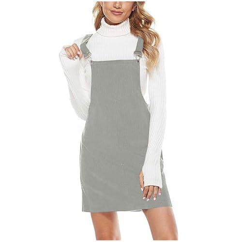 RKaixuni Cordkleid Damen Overall Latzkleider Latzkleid Sommer Frühling Casual Sommerkleid mit Tasche 2025 Mode Kleidung, A02#Grau, M