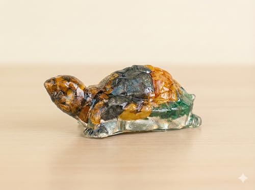 Image of Natural Money Magnet Tortoise 2.7x1 Inch |Citrine Tiger Eye Green Aventurine Pyrite Turtle | Vastu Feng Shui Idol for Wealth Good Luck Home Office Decor | Housewarming Gift