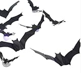 GOEDCH 36 piezas LED púrpura murciélago decoración: decoración de murciélago 3D de Halloween, murciélago 3D, pegatinas de pared con iluminación LED para fiesta de Halloween, sala de estar, dormitorio