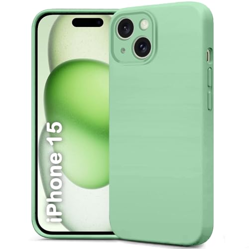 Image of TheGiftKart Liquid Silicone Back Cover Case for iPhone 15 | Soft Micro-Fibre Lining Inside | Camera & Screen Protection | Shockproof Back Cover for iPhone 15 (Silicone, Mint Green)