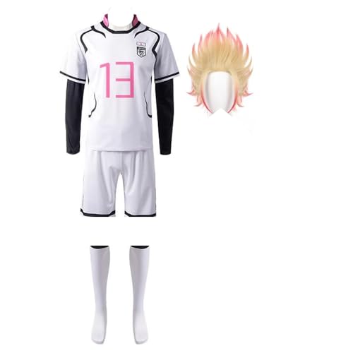 Jiumaocleu Disfraz de anime Itoshi Sae para cosplay, Shidou Ryuusei Jersey/Yukimiya Kenyuu, disfraz de fútbol americano, conjunto completo para juego de rol Halloween, Shidou Ryuusei + peluca, L