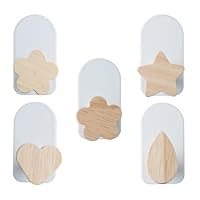 Tabanzhe Kids Coat Hooks 5PCS Self-AdhesiveD Towel Hooks Wooden Wall Hook Multifunctional Children Coat Hook for Towel Clothes Backpacks Hats Bathroom Bedroom Kitchen
