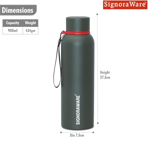 Image of SignoraWare Parkour Vacuum ISI Certified Stainless Steel Bottle With Hanging Strip | Airtight & Leakproof | Easy To Clean | Lightweight | Ideal for School, Office, Gym Or Outdoors (900ml | Green)