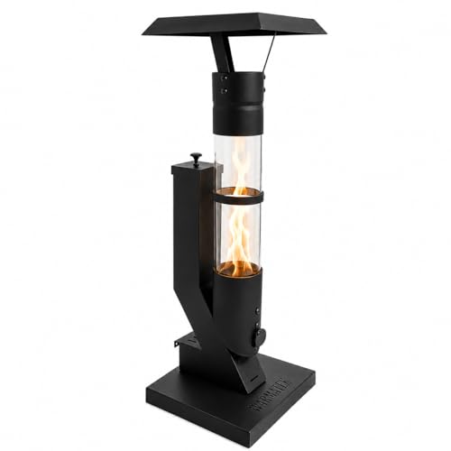WARMATEK® Lumo Pelletkachel voor buiten, 3000 W, pellet-terrashaard zonder stroom en gas, met glazen vlam, voor tuin, balkon, terras en veranda, 0,6 kg pelletcontainer, ca. 1 uur brandduur