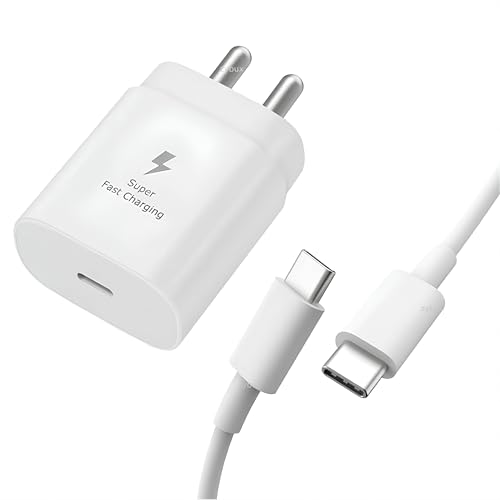 Image of 25W Type C Charger with 100 Cm Cable Compatible with Samsung A16 /M05 /A05 /A35 /M35 /F05 /M15 /F15 /A15 /A14 /M14 /F14 /A34 /M34 /F34 /S24 Ultra /S23 fe /Z fold /flip /6 /5 /4, Fast Adapter for Phones & Tab USB C, White