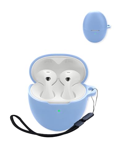 Compatible with Huawei Free Buds 6 True Noise Cancelling Earphones,Premium Silicone Shockproof Protection Skin Touch Charging Port Accessible, Front LED Visible with Lanyard,Sky Blue.
