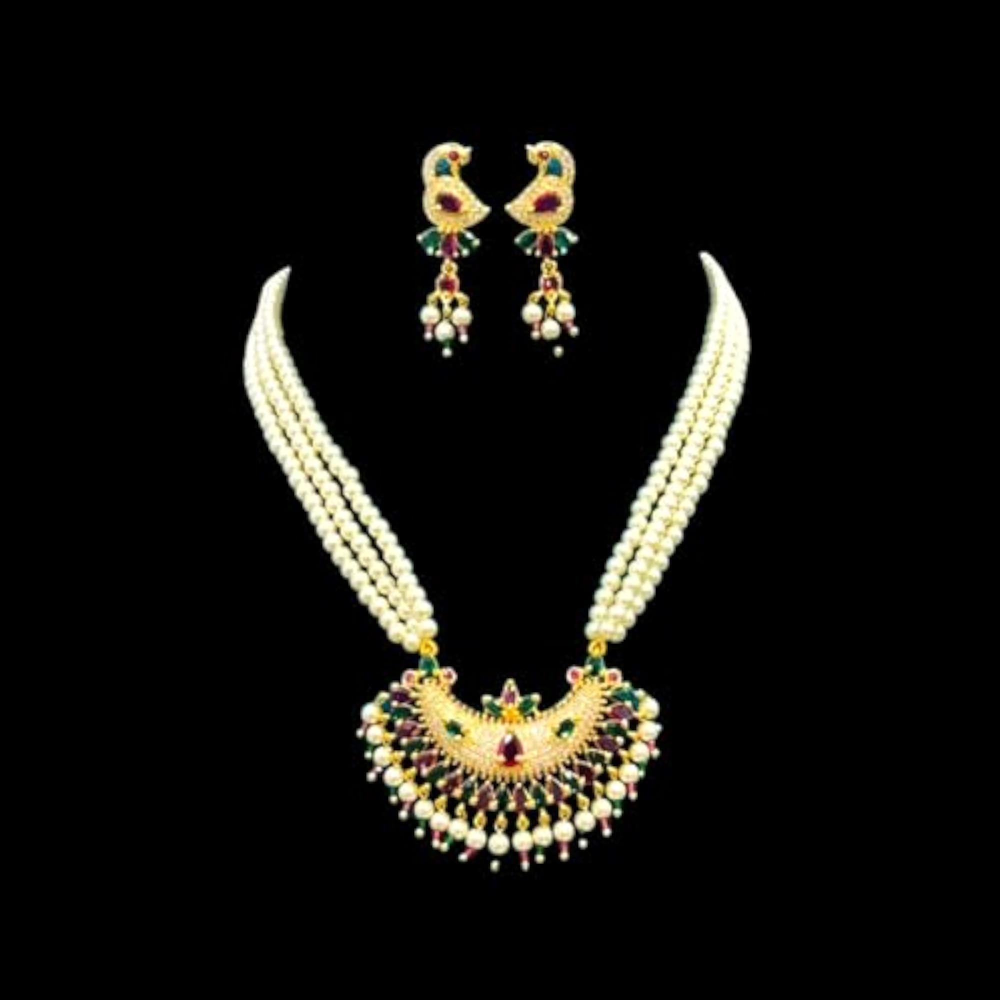 Traditional Maharashtrian Tanmani Necklace Set with Earrings, Gold Plated
