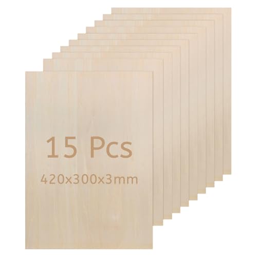 DBREAKS 15PCS Madera Contrachapada de Tilo 3mm, 420x300x3mm Tableros de Madera, Tablero de Madera a Medida, Contrachapado Maderas para Bricolaje