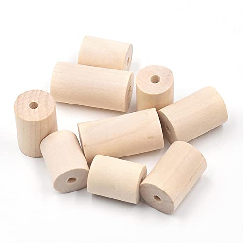 PRIHET 5 Pcs Cylinder Shape Natural Wood Loose Handcraft Beads Making-Wood,20x40mm