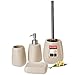 Produktbild KADAX 4-teiliges Badezimmer Set aus Keramik, Badaccessoires, Badzubehör, Seifenspender, Badezimmerbecher, Seifenschale und WC-Bürste (Beige)