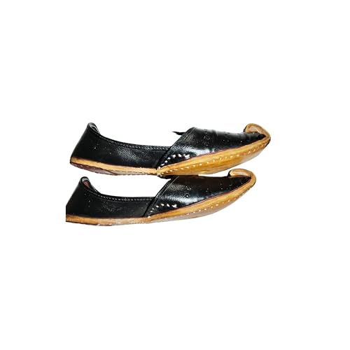 Image of Sunking Traditional Handcrafted Black Leather Punjabi Jutti, Ethnic Rajasthani Men's Slip-on Shoes