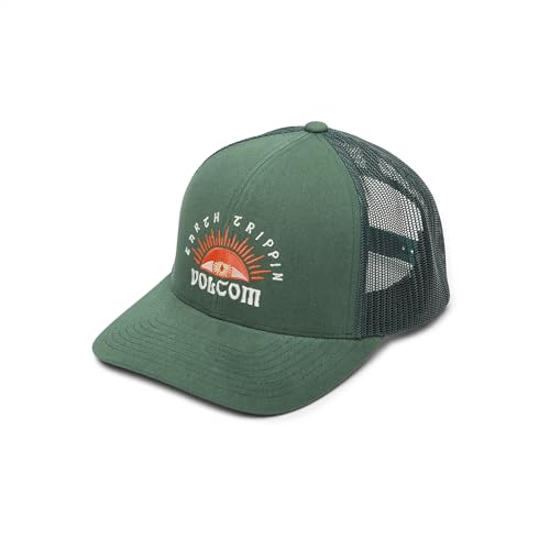 Volcom Men's Mesh Trucker Hat – Adjustable Snapback Cap, Breathable Structured Front Panel, Evergreen, O/S