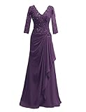 Mother of The Bride Dress Long Evening Formal Dress Lace Applique Eggplant 18W