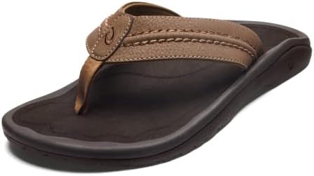 OLUKAI Hokua Men's Beach Sandals, Quick-Dry Flip-Flop Slides, Water Resistant & Wet Grip Rubber Soles, Compression Molded Footbed & Soft Comfort Fit, Tan/Tan, 13