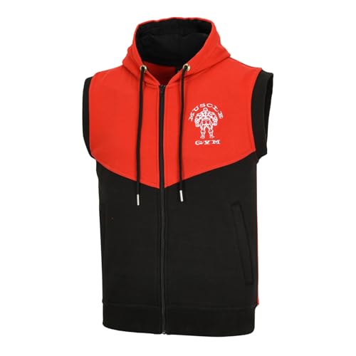 Met-X Sudadera con capucha sin mangas para hombres (Rojo, XL)