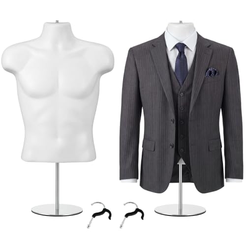 Geetery 2 Pack Male Mannequin Torso with Metal Stand, Tshirt Display, White