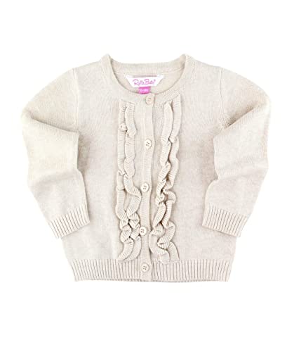 RuffleButts® Baby/Toddler Girls Ruffled Long Sleeve Cardigan Button-Up Sweater