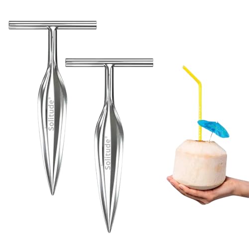 Solitude 2 Pieces Stainless Steel Tender Coconut Opener | Quick & Clean Coconut Husk Remover, Water Extractor | Coconut Driller with T-Grip Handle | C