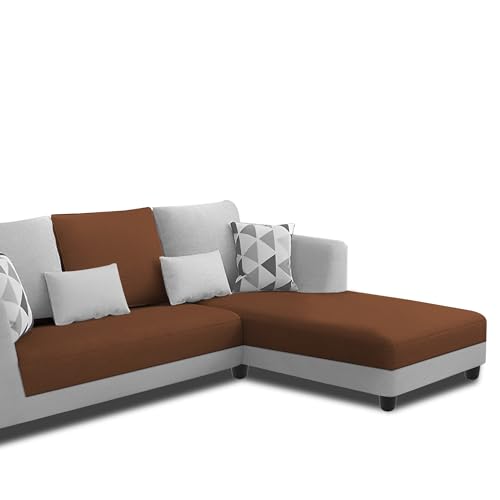 Image of Galib RHS 4 Seater L Shape Sofa Set for Living Room (Brown Grey Fabric) Premium Fabric Sofa