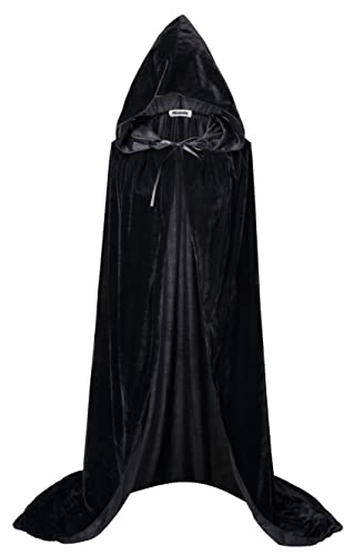 VGLOOK Unisex Adult Long Hooded Velvet Halloween Costumes Cloak Cape Medium Black