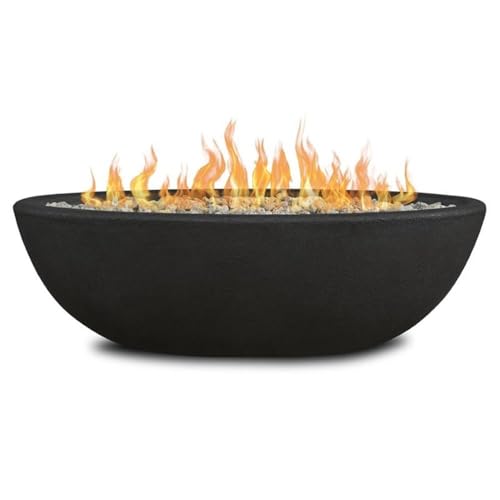 Image of Real Flame Riverside 48 inch Oval Propane Fire Pit Bowl, Push-Button Ignition, Includes 28 inch Stainless Steel Burner, Lightweight, 50,000 BTUs, Adjustable Flame Height - Shale