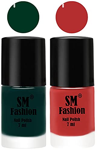 Image of Long Lasting Nail Polish | Nail Paint Combo 7 ml Each) - Set of 2 Dark Green-Coral Pink