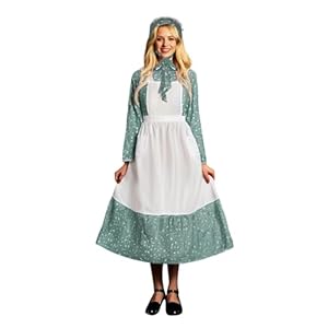 Duohropke Kolonialkleid für Damen Pionierkleid Präriekleid Amish Kostüm 3-teiliges Set Prärie Blumenkleid mit Schürze und Motorhaube Oktoberfest Kleider Historische 1800er Jahre Kleid