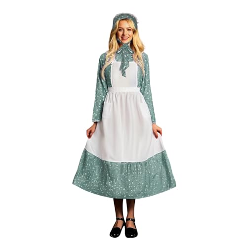 Duohropke Kolonialkleid für Damen Pionierkleid Präriekleid Amish Kostüm 3-teiliges Set Prärie Blumenkleid mit Schürze und Motorhaube Oktoberfest...