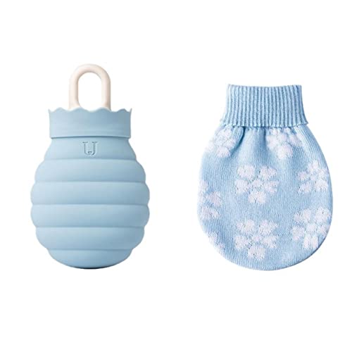 Bouteille d'eau chaude silicone micro-ondes bouillotte gel hiver avec housse bleu