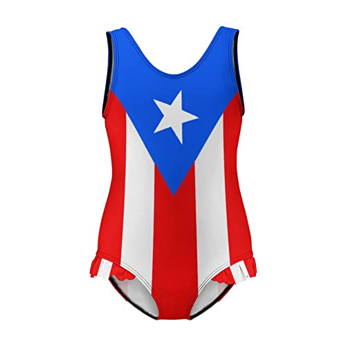 Linkasi Puerto Rico Flag Girls One Piece Swimsuit Quick Dry Beach Resort Swimsuit Set 6-12Y (150cm)