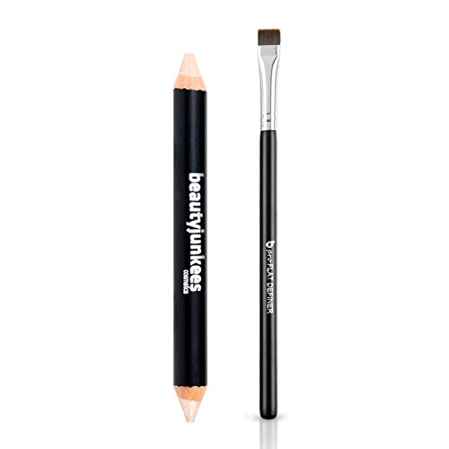 Brow Concealer & Highlighter Pencil with Eyebrow Brush - Perfectly Sculpted 2pc Set Cool Beige , Matte and Shimmer Eyebrow Shaper, Paraben Free, Gluten Free