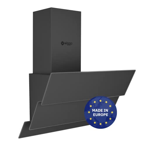 Wiggo Dunstabzugshaube 50cm kopffrei I Abluft Umluft Dunstabzug 300m³/h - LED Touch-Display 3 Stufen I Schräghaube inkl. Fettfilter & 2x Kohlefilter I Abzugshaube mit 3 teiliger Glasfront grau