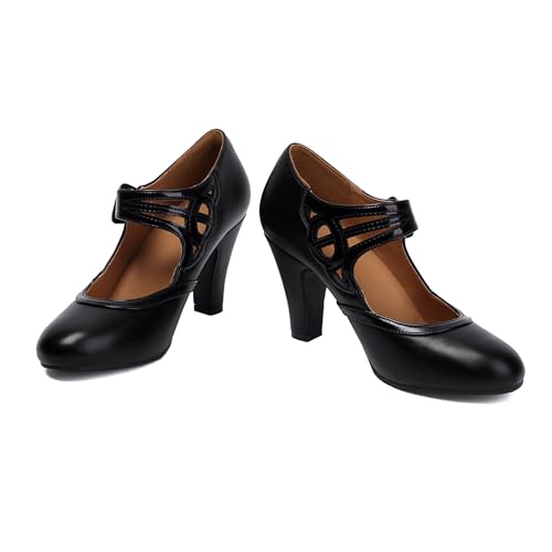 Women's Mary Jane Close Round Toe Vintage 1950s Heels Retro 1920s Victorian Pumps 1930s Shoes