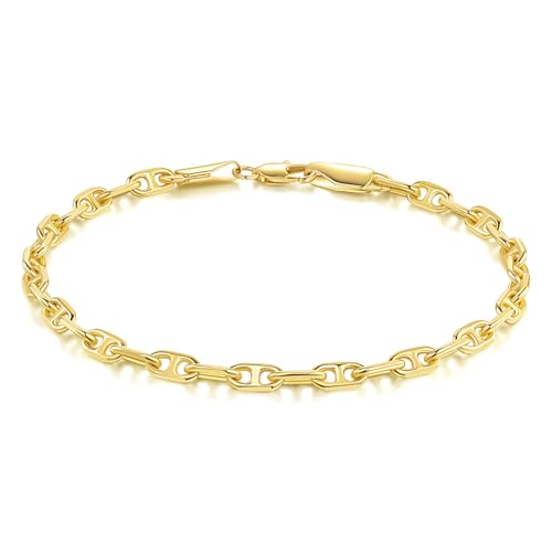 14K Gold Bracelets for Women Fine Gold Mariner Chain Bracelet for Women & Mens Bracelet Layering Womens Bracelets Jewelry Presents for Her Him (6.5'' 7'' 7.5'' 8'' 9'')
