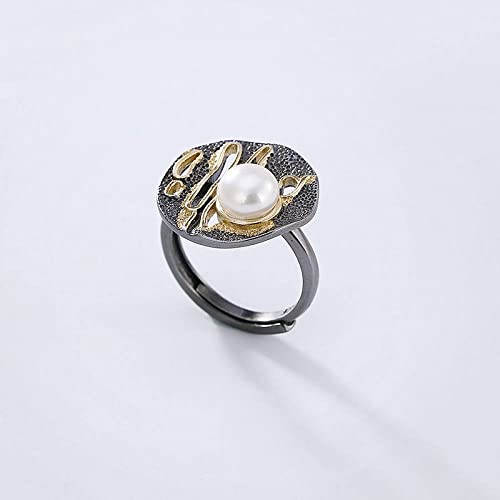 Bague ajustable pour femme anneau ouvert argent S925 perle style rétro exagéré