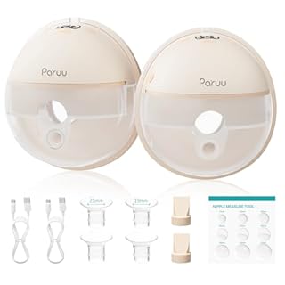 Paruu Hands Free Breast Pump P16, Wearable Breast Pump Electirc Portable with 4 Modes & 12 Levels, Max 309mmHg Strong Suction 19/21/24mm Flange Inserts Wearable Breastfeeding Pump, 2 Pack（Nude