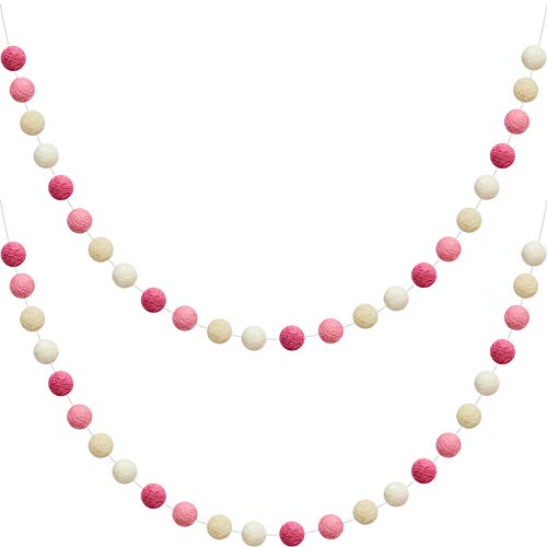 WILLBOND 2 Pieces Wool Felt Rainbow Ball Garland Colorful Pom Pom 6.5 ft Long 24 Ball Garland for Easter Mardi Gras Classroom Halloween Thanksgiving Xmas (Pink,Light Pink,Beige,White)